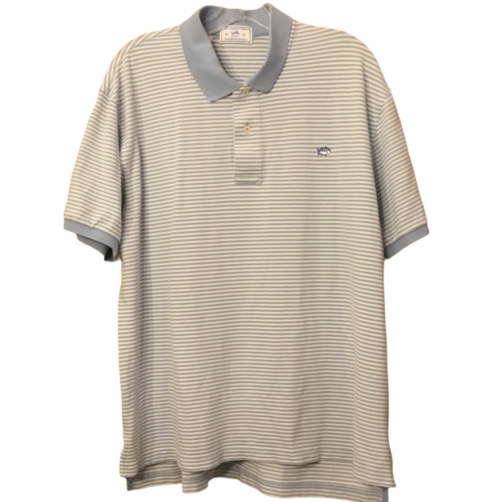 Southern Tide Skipjack Polo Baby Blue Stripe Mens